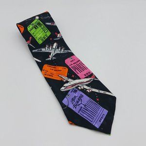 Vintage Men's Novelty Silk Tie Caesars Exclusive Travel Airplane Luggage Tag